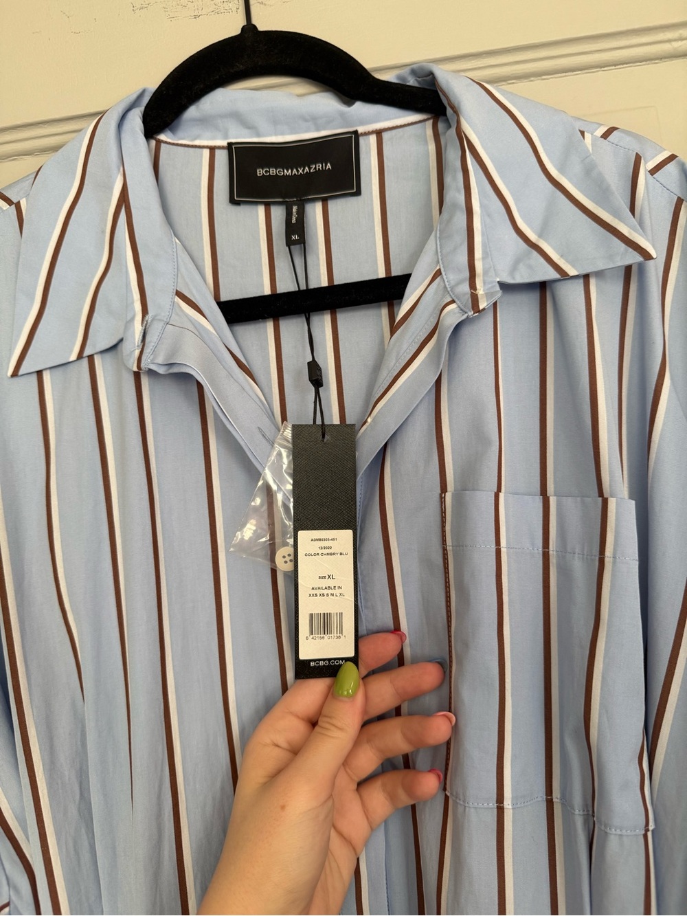 blue and white vertically striped utility jumpsuit from BCBGMAXAZRIA size XL - Picture 6 of 7